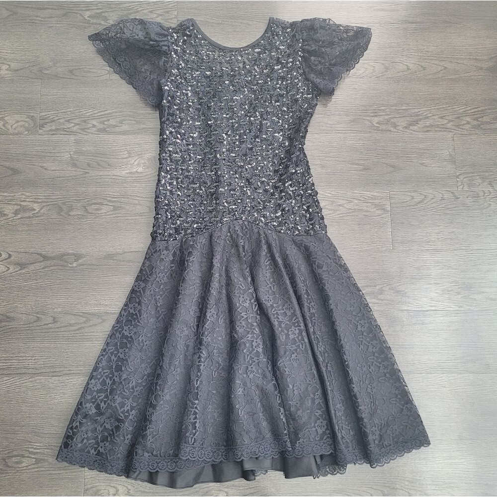 Night Moves Vintage Black Lace Sequin Dress 12P Whimsigoth Grunge 80s